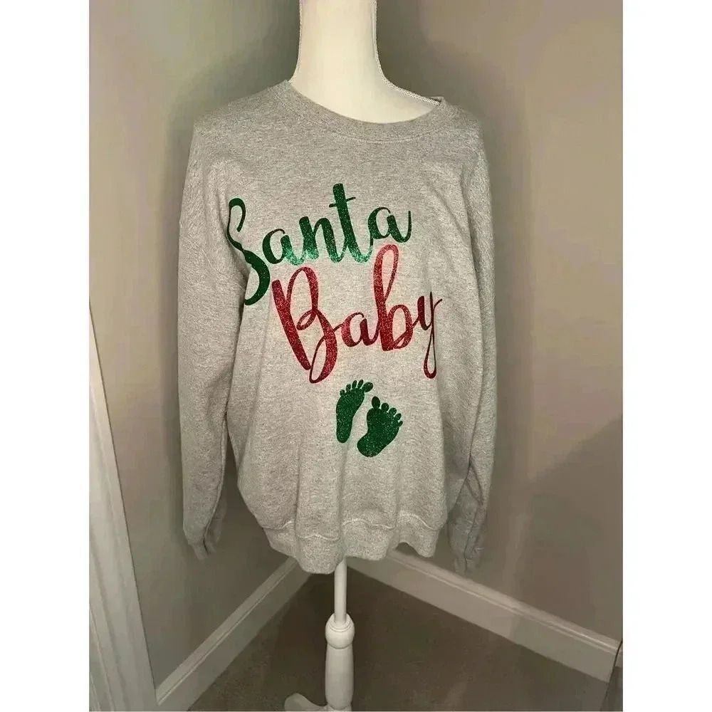 Preowned Santa Baby with baby footprints sweatshirt in size large!